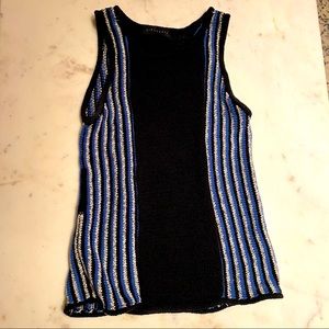 Sanctuary Knit Tank Top Womens XS Blue Black Vertical Stripe Chunky Crew
